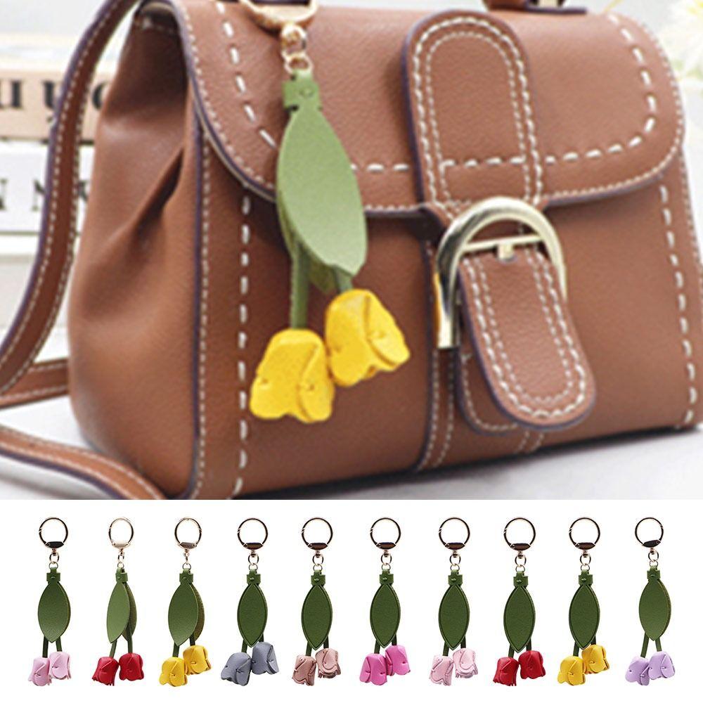 Car Decoration Tulip Flower Keychain Leather Keychain Pendant High Quality Bag Ornament  Gift Toys