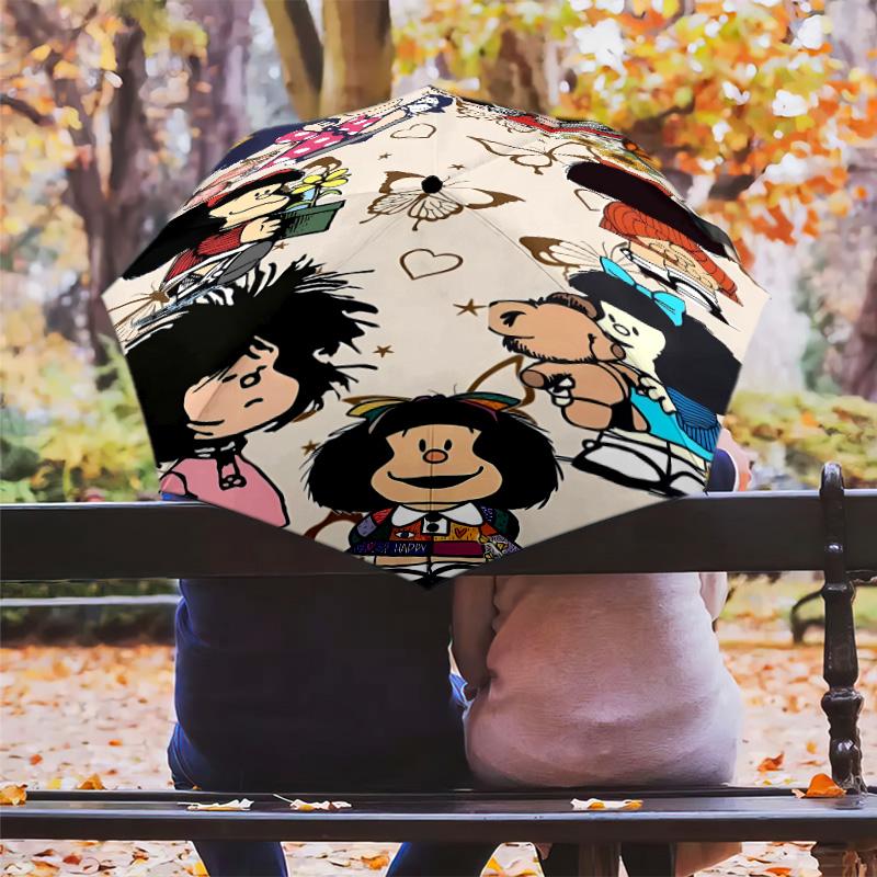 1 PC Automatic Folding Umbrella - Mafalda Pattern Portable Foldable Design With 8 Ribs Christmas Birthday Gifts