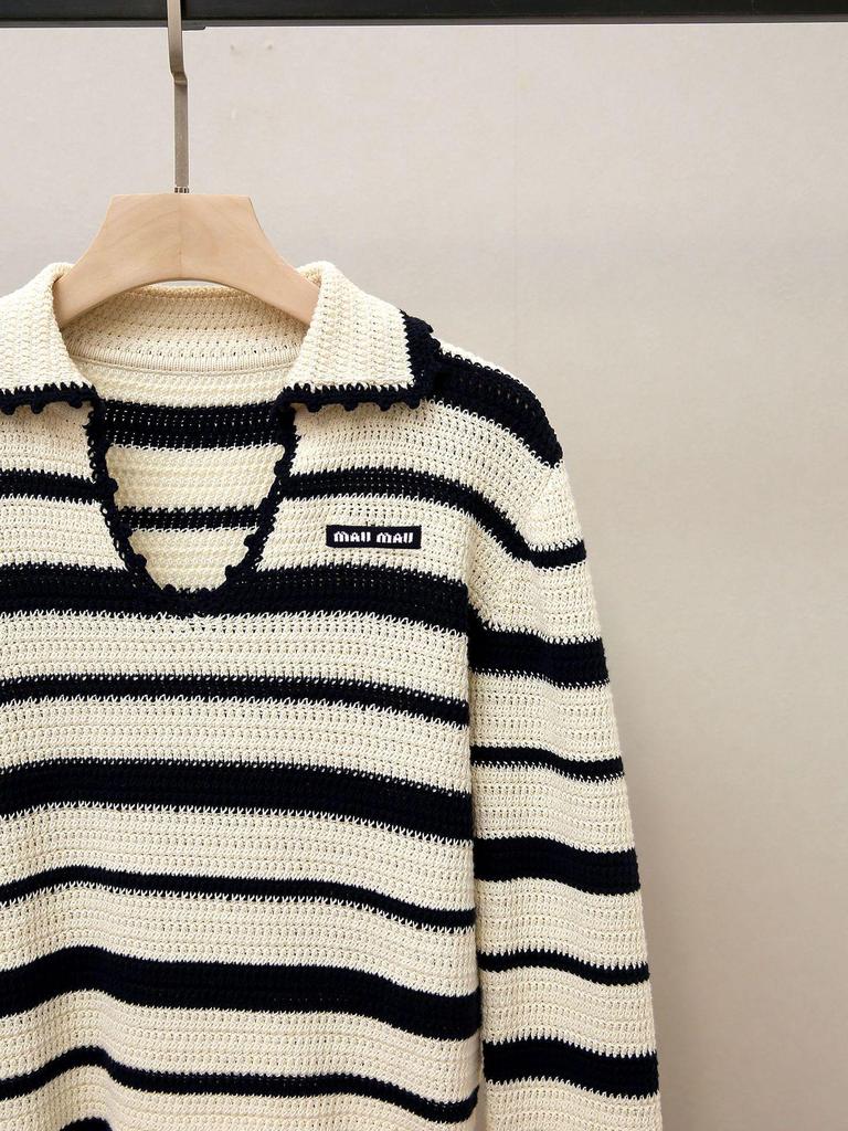 Women's High-End Autumn Casual Striped Lapel Knit Sweater