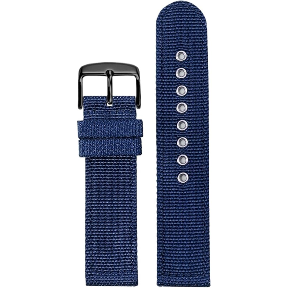Nylon canvas strap compatible with Tissot Speedy and Casio watches (19/20/21/22/23/24mm, blue/bla...