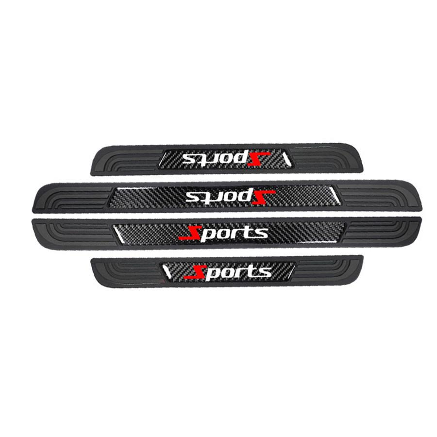 4pcs Universal Real Carbon Fiber+Rubber Car Door Scuff Sill Cover Step Protector