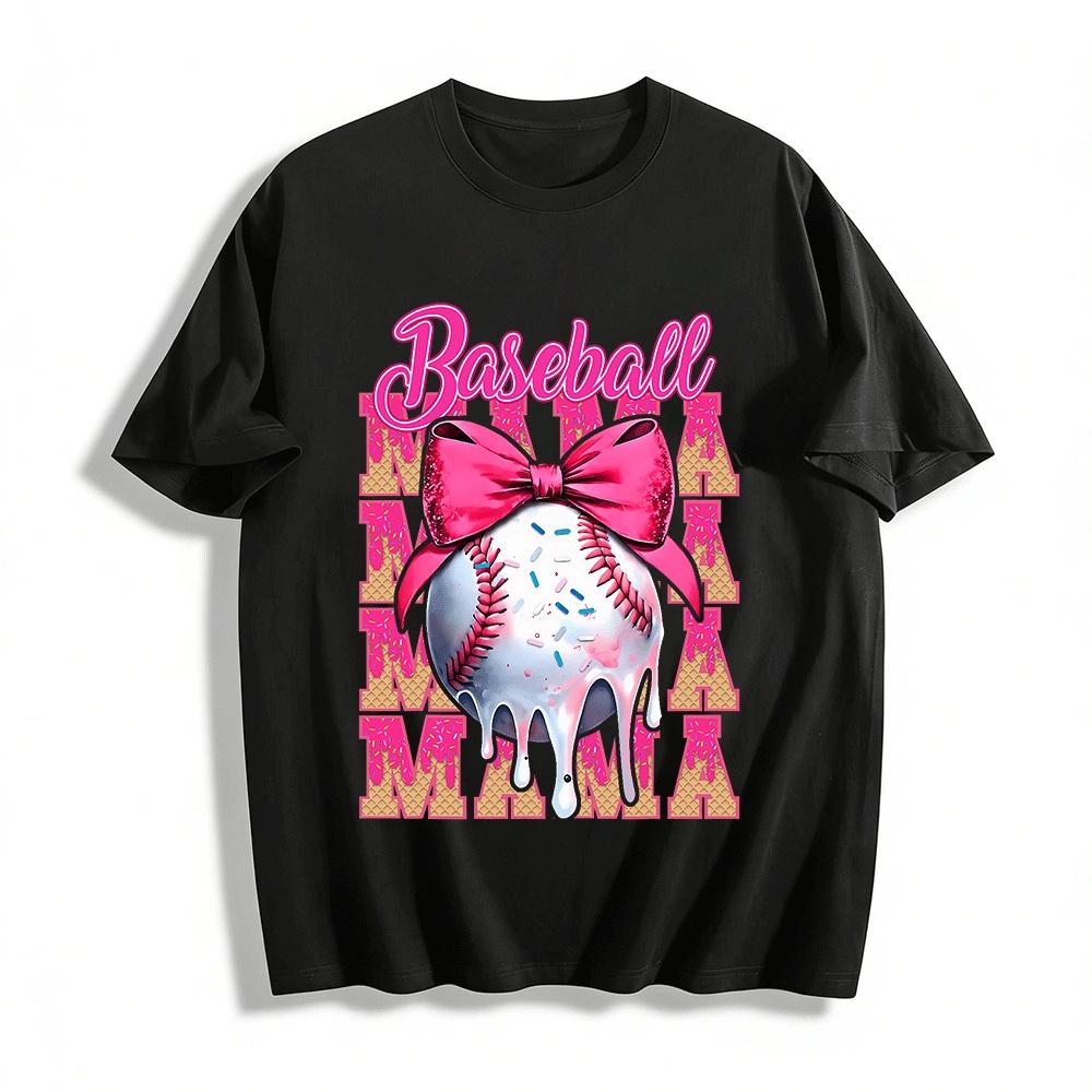 Baseball Mama Bow Dessert Style Print Casual T-Shirt Pure cotton T-shirt XXS