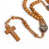 Wooden Beads Cord Rosary St Benedict Medal Jesus Cross Car Pendant Necklace Catholic Fashion Religious Jewelry Auto Decor