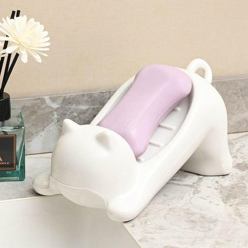 1pc Cartoon Cute Cat Soap Box Creative Soap Box Storage Rack Sanitary Drain Box Water Bath Bathroom