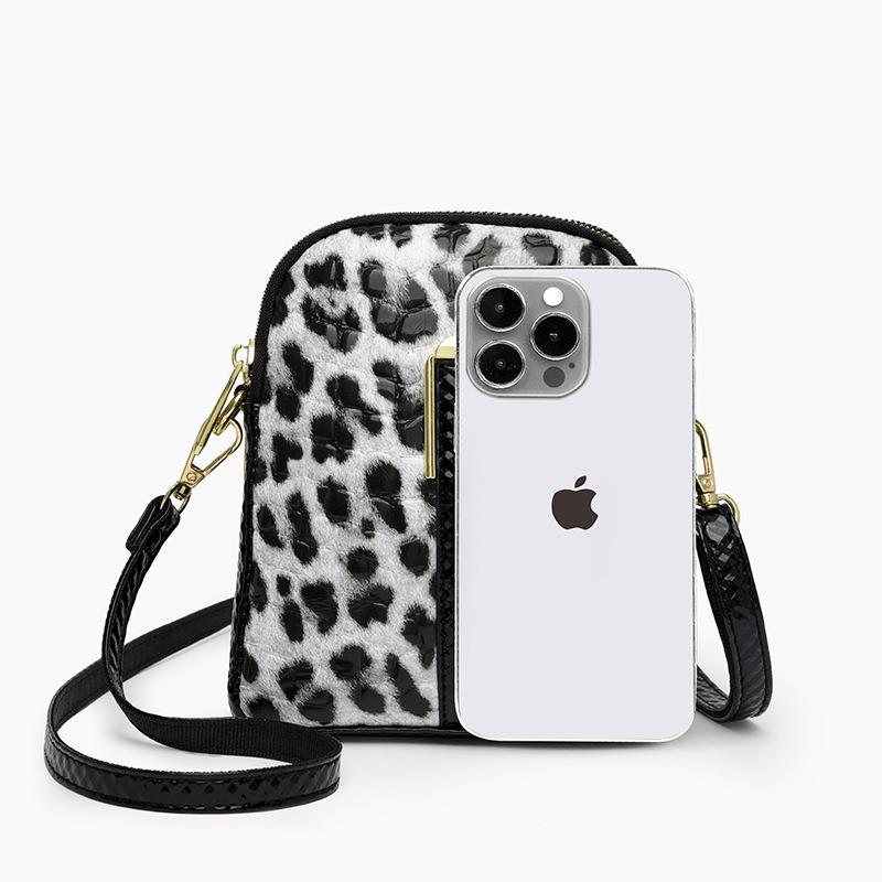 Leopard print texture mobile phone bag new flow double pocket simple versatile shoulder bag new casual messenger bag
