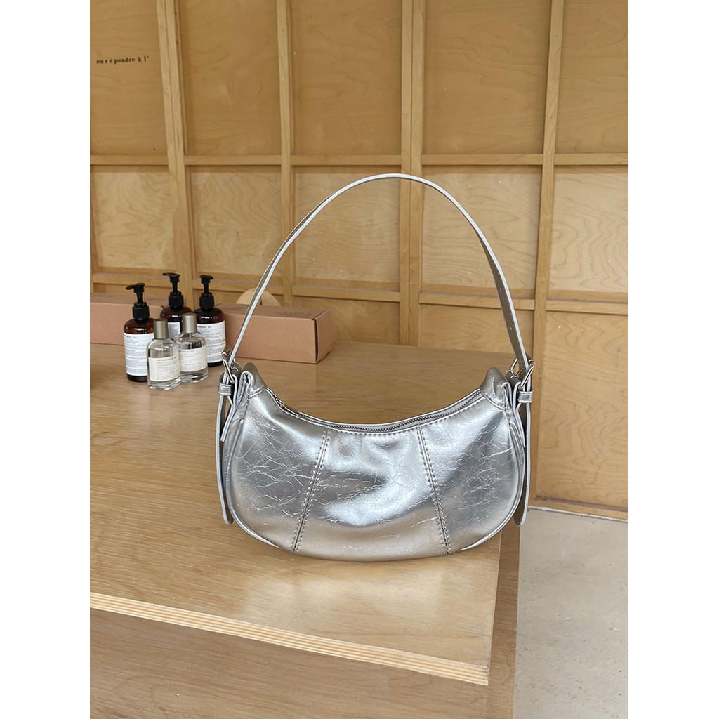 Ielgy Korean Niche Design Underarm Bag High-End Silver Portable Shoulder Messenger Bag