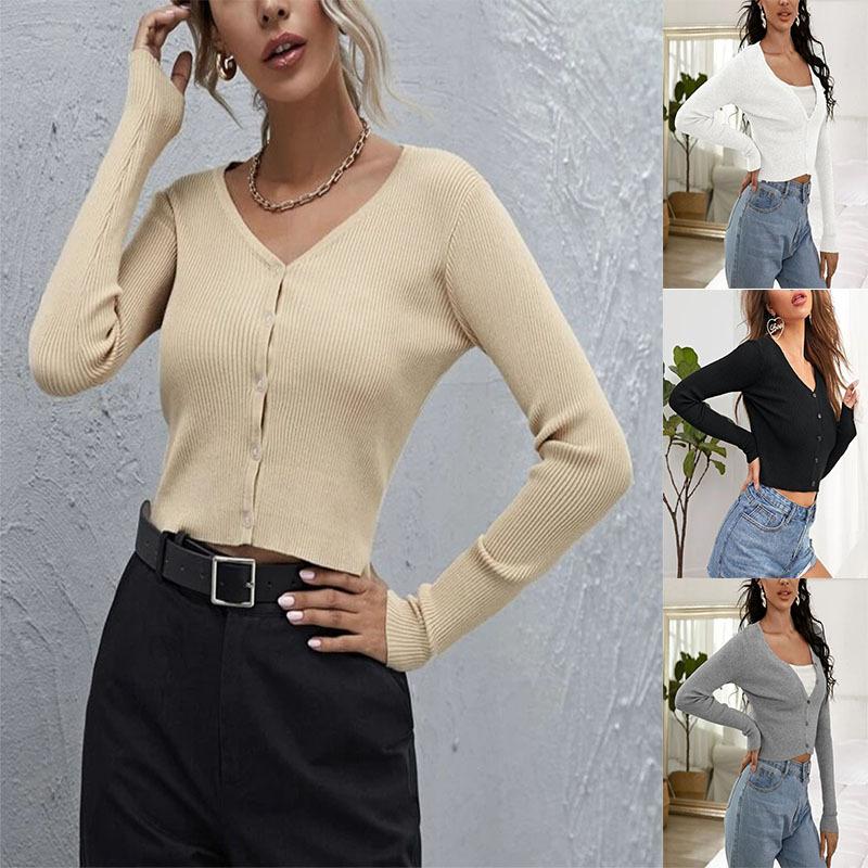 Autumn Winter Ribbed Strip Knitted Button Front Cardigan Women's Sweater Luxurious Relaxed-fit Slimming and Versatile Top