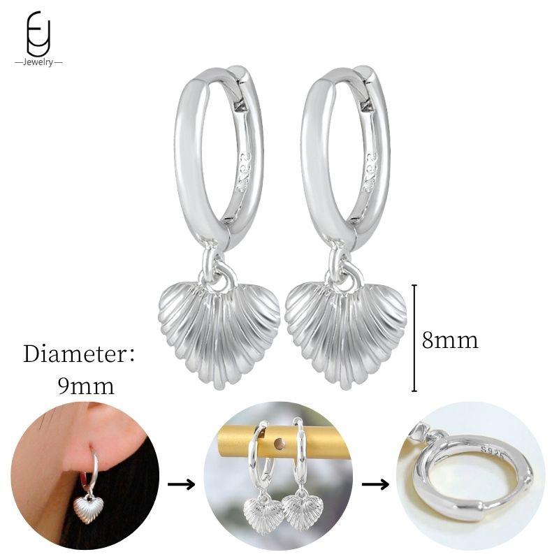 925 Sterling Silver Needle Vintage Heart/Shell Pendant Earrings Round/Square Plate Hoop Earrings for Women Party Fashion Jewelry