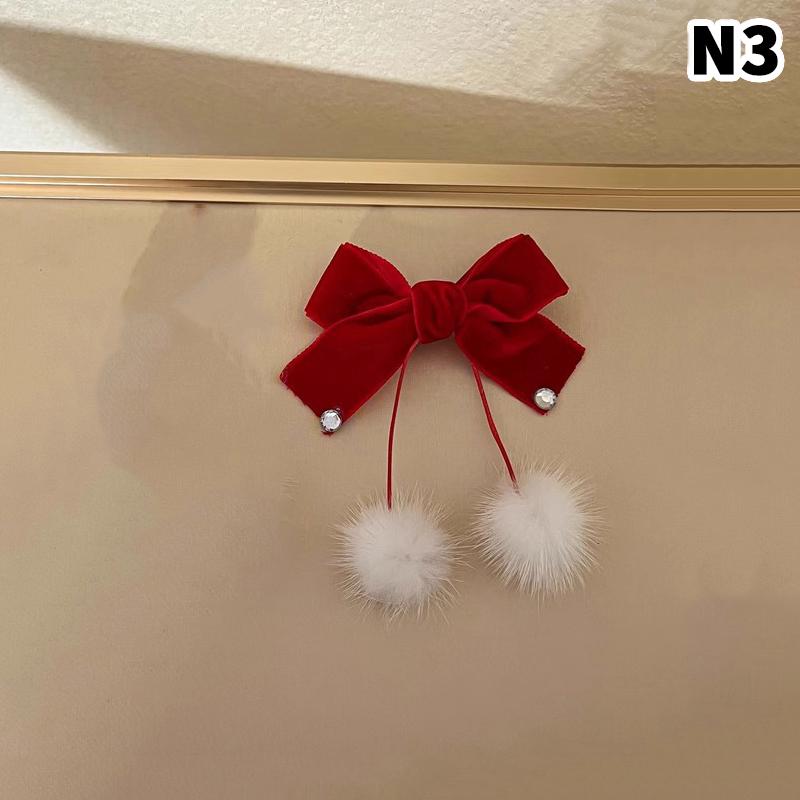 Red Velvet Bow Hairpins For Princess Girl Cute Pompom Heart Kids Autumn Winter Hair Clips Korean Sweet Clips New Year Headwear