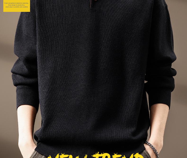 Men's High-End Heavyweight Cotton Color Block Polo Sweater - 2025 Spring/Autumn Collection