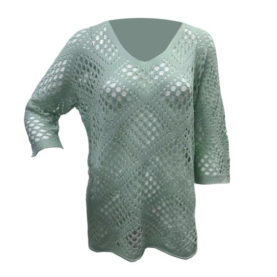 Women Tops Solid V-Neck 45720 Sleeve Knitting Color Loose Fit Cover