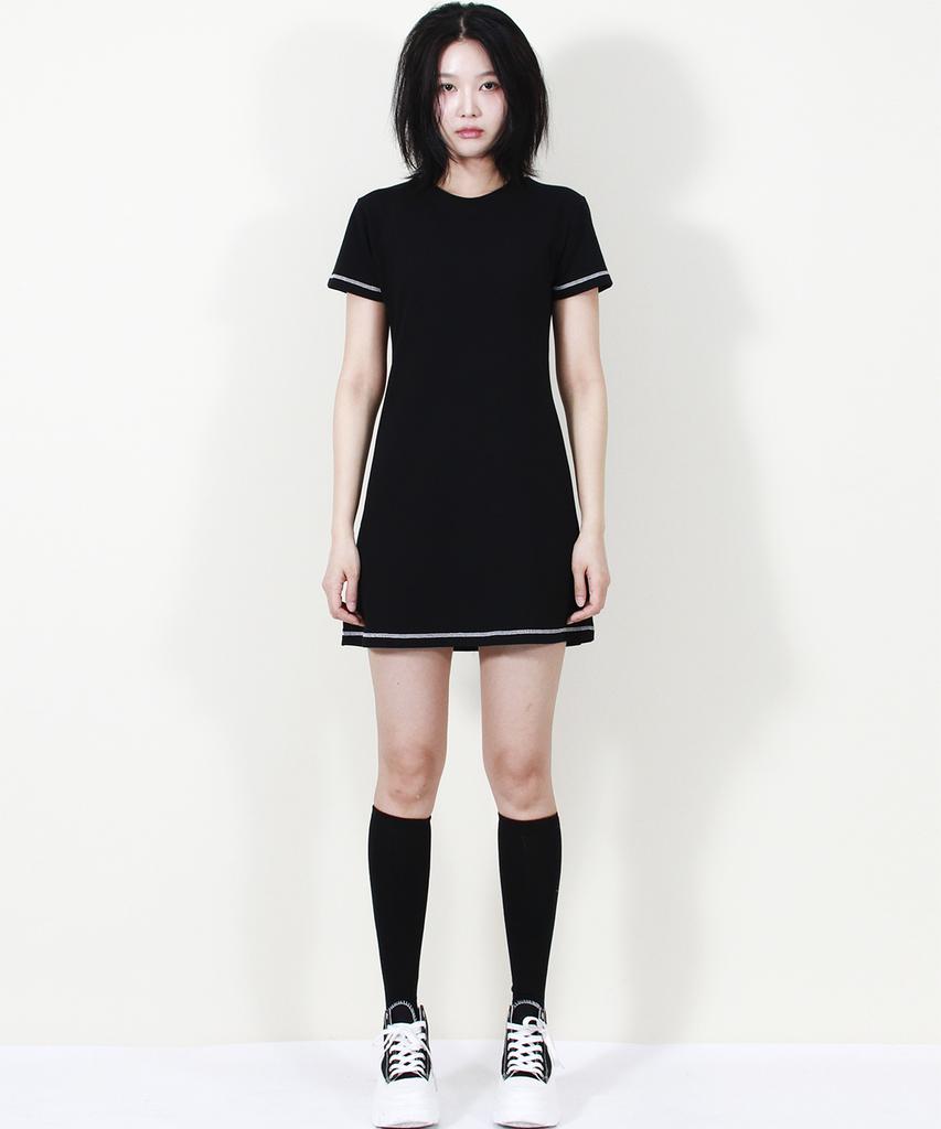 Deumakeu Girly Chic Stitch Mini Dress Black