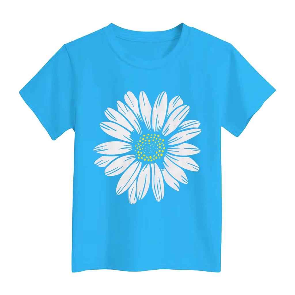 Kids Floral Print Round Neck Short Sleeve Casual T-Shirt