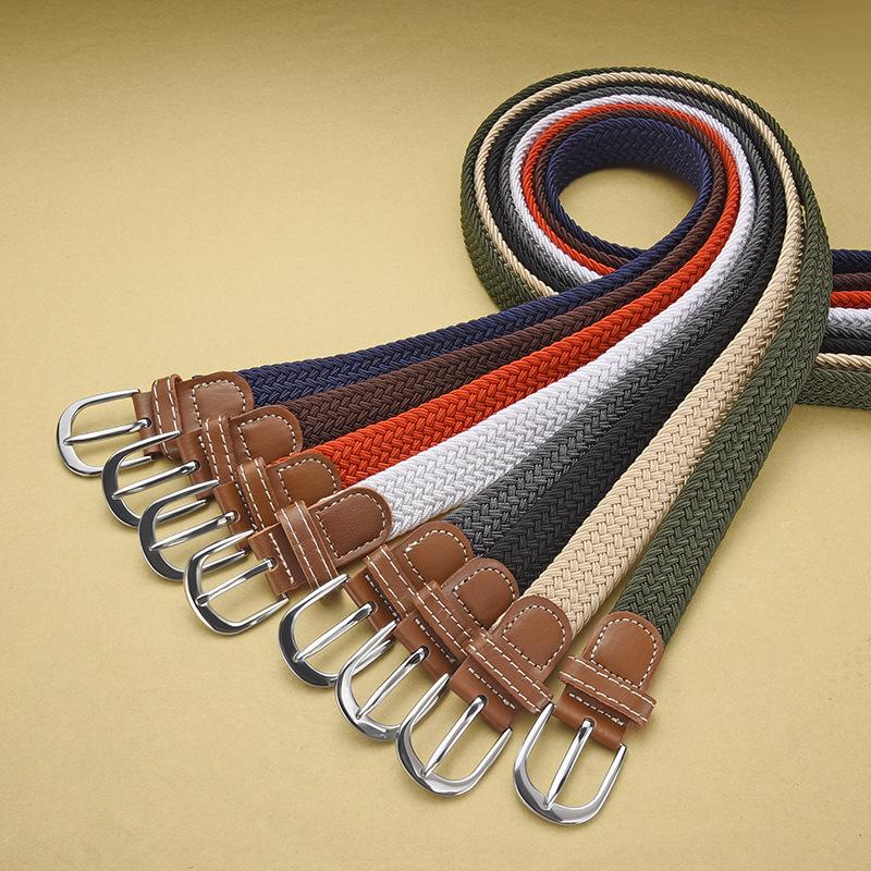 Jeans Belt Women'S No Perforated Canvas Belt Women'S Braided Elastic Elastic Student Decorative Belt