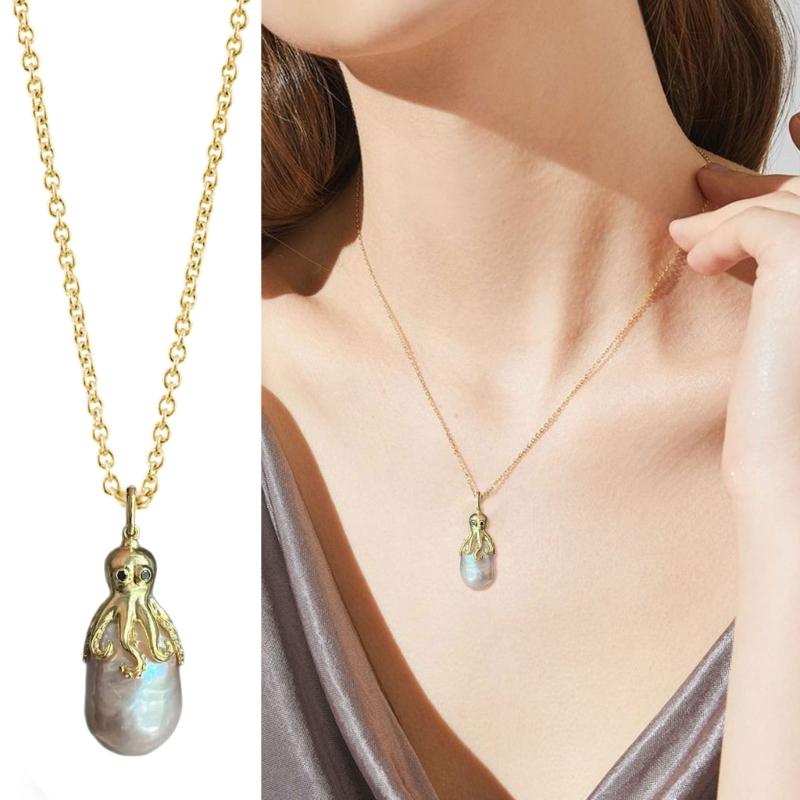 Handcrafted Vintage Octopus/Jellyfish Necklace Adjustable Length Clavicle Chain Accessory for Daily Wear