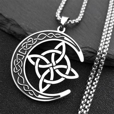 Crescent Celtic Irish Knot Halsketten Edelstahl Hexe Mond Amulett Schutz Kette Halskette Zirkon collier luna N8145S1
