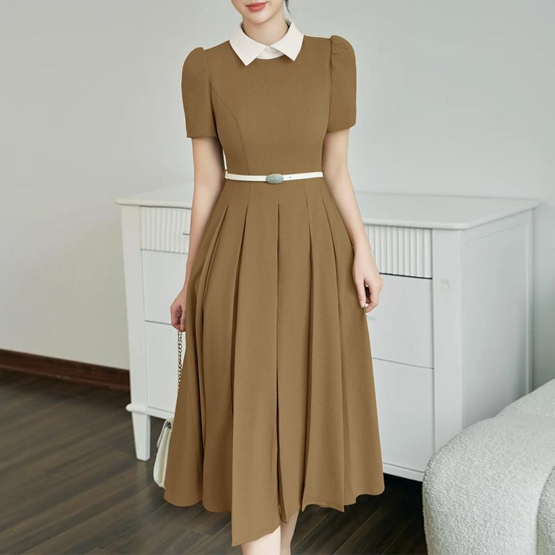 

ZANZEA Женское повседневное летнее платье с отложным воротником и коротким рукавом 2XL хаки