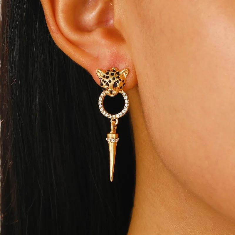 Cheetah Leopard Head Cone Pendant Earrings Women's Jewelry Accessories