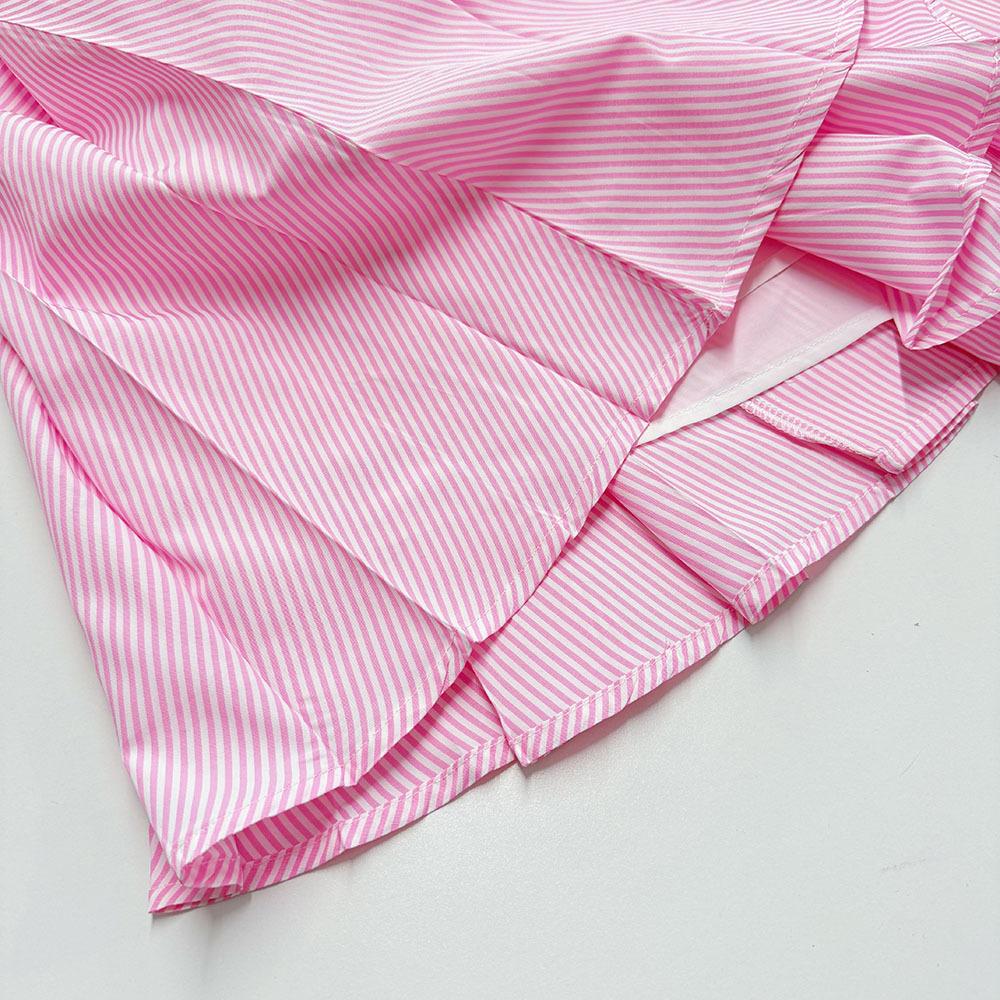 Striped Long Sleeve Shirt Women's Tennis Set Fashion Casual Elastic Waist Pleated Skirt Two-Piece Set