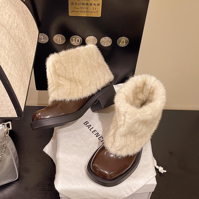 

Women s thick bottom plush winter lightweight warm fur integrated plush snow boots non-slip wear casual sports cotton boots fur shoes 40 коричневий