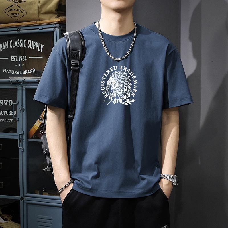 Simple T-shirt Men's print Summer Trendy Printed Cotton Short Sleeved Loose Trendy Breathable T-shirts