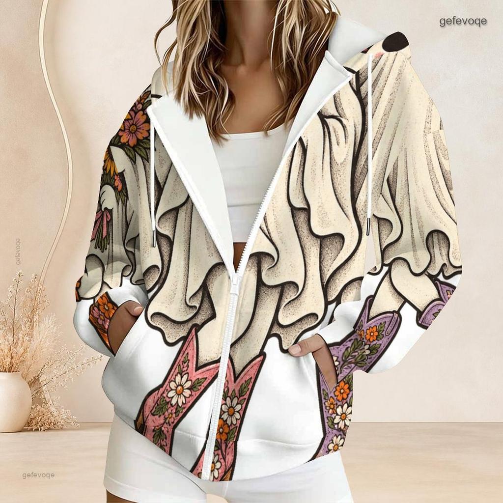 Women Plus Size Zip Up Hoodie Cute Bat Cat Pumpkin Floral Bow Print Long Sleeve Casual Hooded Sweatshirt