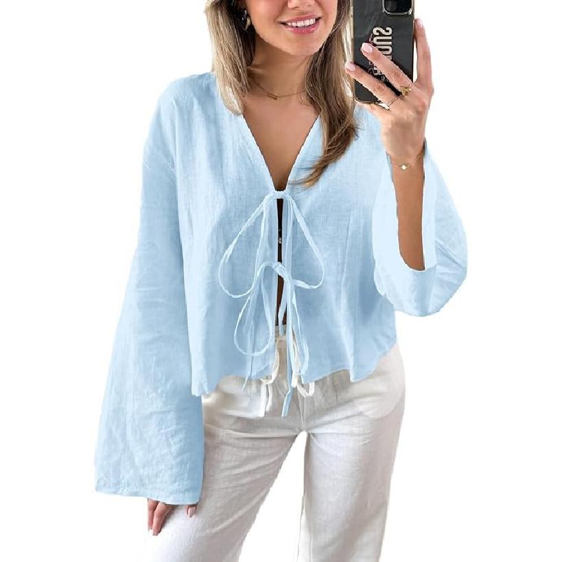 

New Women S Clothing Retro Casual Sexy Daily Fashion Temperament Commuting Business Shirt Long Sleeved Hoodie Top XXL светло-синий