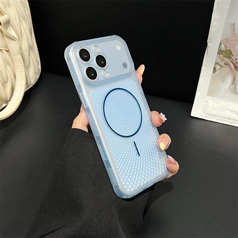 Ice crystal hollow thin ring magnetic attraction is suitable for iPhone17promax all-inclusive mobile phone case heat dissipation solid color Apple 16
