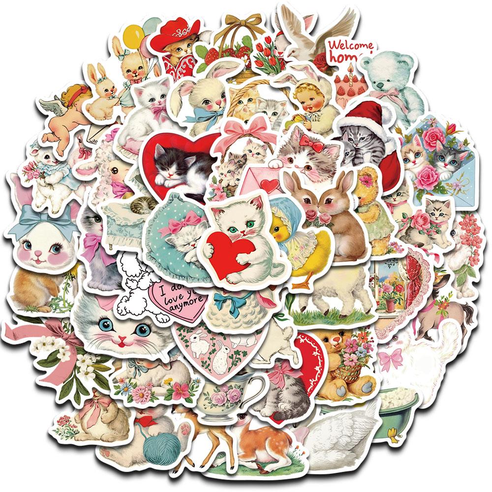 50PCS Vintage Animals Clipart Sticker Aesthetic Skateboards DIY Harajuku Laptop Luggage Waterproof Wall Room Bar Decor Stickers