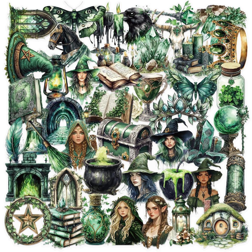 50 Transparent Forest Witch Sticker Pack Waterproof Transparent PET Handbook Material Decorative Guitar Notebook
