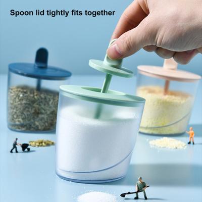 Kitchen Spice Jar with Lid & Spoon Transparent Plastic Seasoning Box Food Grade Condiment Storage Container for Salt Sugar Pepper Kitchen Cooking