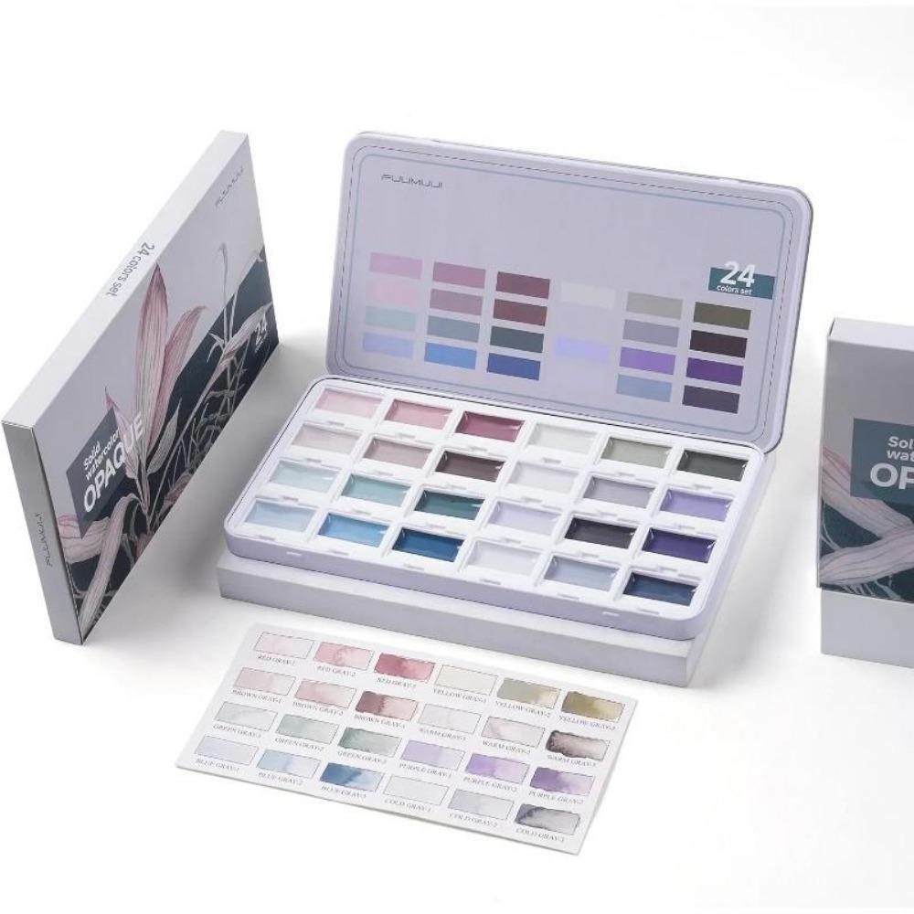 1 SET Fuumuui 24-Farben Deckende Halbfeuchte Solide Aquarellfarbe Set Künstlerbedarf für Künstler Anfänger Malerei Hobbyisten Malerei