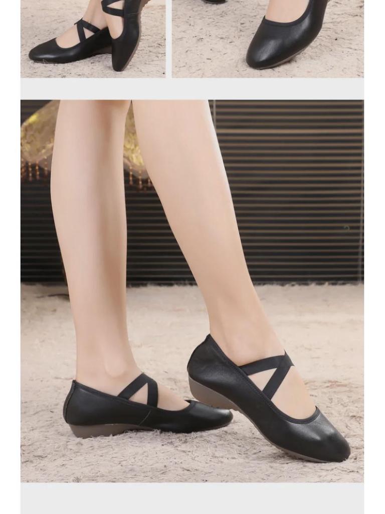 Women's Soft Leather Ballroom Dance Shoes - Low Heel, Flat Heel, Cowhide Sole