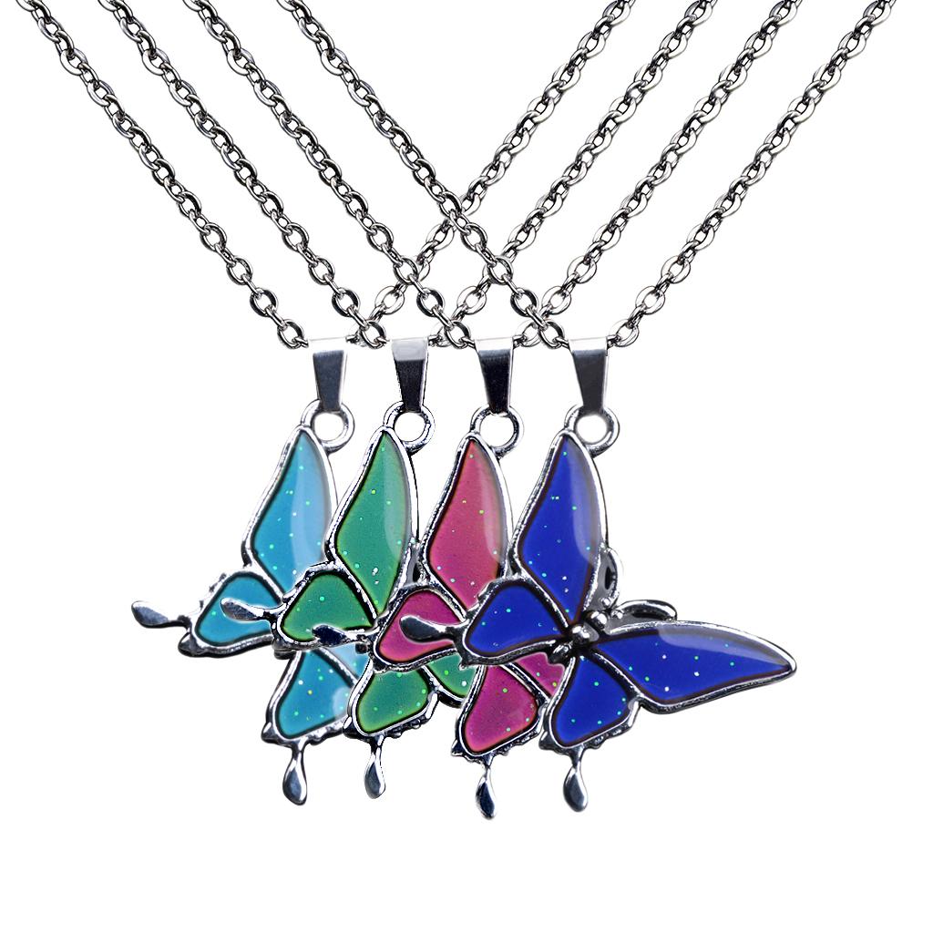 4 Pcs. Mood Necklace Butterfly Pendant Fashion Jewelry Chain, Gifts For Lovers And