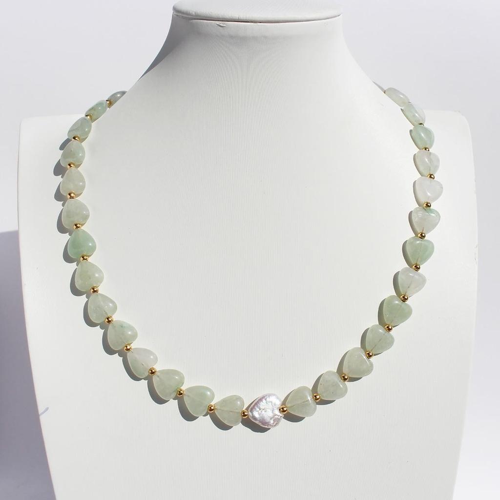 Colorful Natural Stone & Baroque Pearl Heart Necklace for Women