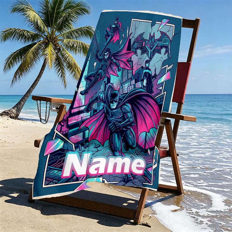 Custom Name Personalized Batman Print Beach Towel, for Trip Camping Beach Party Home Decor, Birthday Gift for Family & Friends