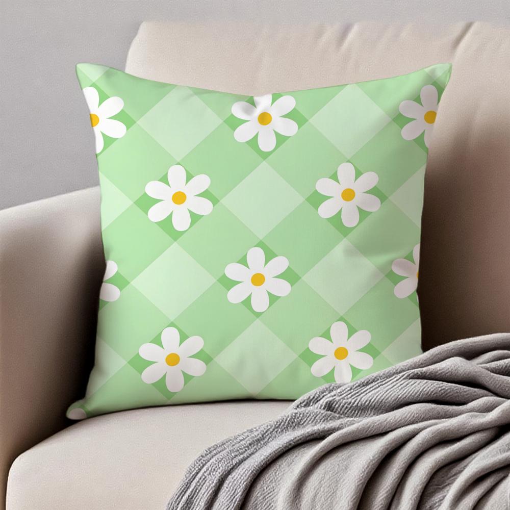 Fresh Small Daisy Floral Cushion Cover Pillowcase Antidustmite Invisible Zipper Short Plush Sofa Cushion