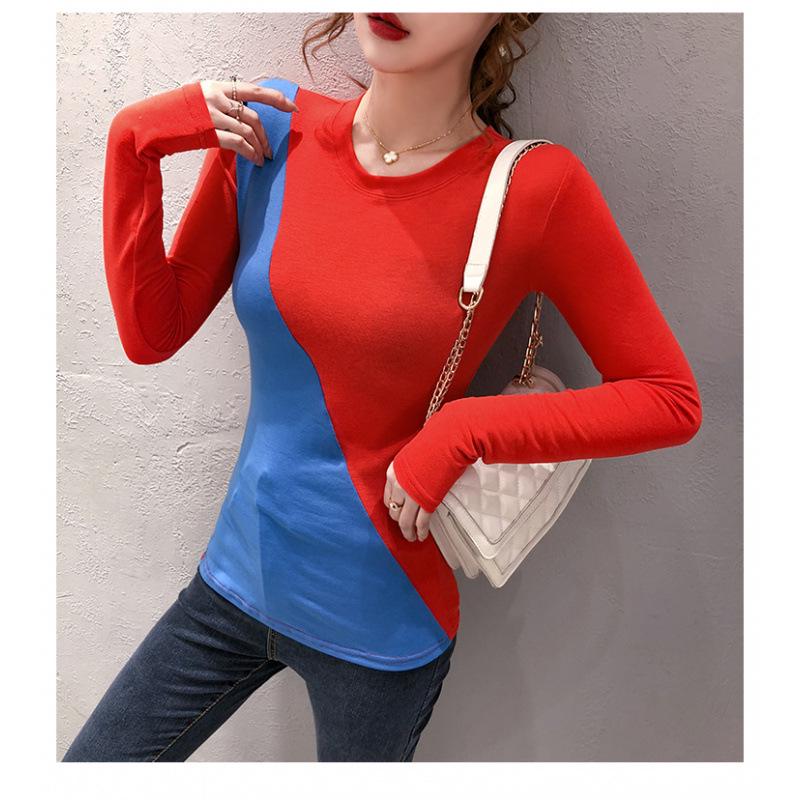 

Korean Color Block Patchwork Long Sleeve Women s T-shirt - New Spring/Autumn Collection One Size красный