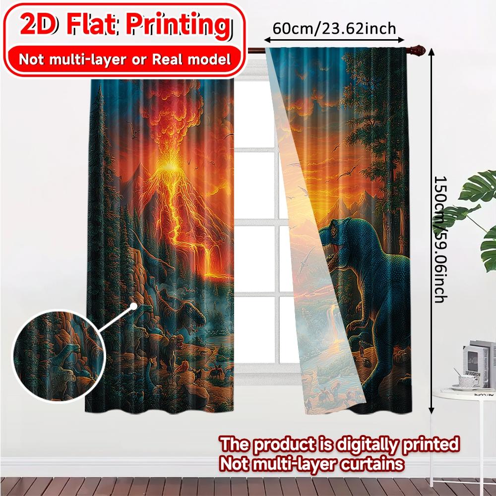 Set Of 2 Flat Printing Curtains Without Rod Dinosaur Adventure Nature Women Is Day Festival Fashion Versatile Curtain Made Polyester