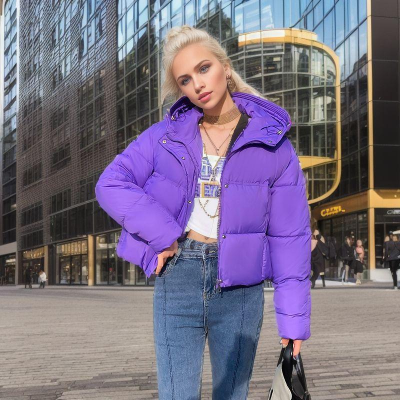 

Женская зимняя куртка 2024 года, зимняя женская однотонная утепленная теплая короткая хлопковая куртка, женские парки с капюшоном, пальто, женская одежда XXL фиолетовый