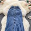 Fishtail Skirt, Half Skirt Female Denim Skirt Type A Fashion Medium And Long Split A-Shaped One-Step Wrap Skirt