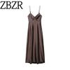 Zbzr Autumn New Women Clothes Western Style Fashion Pleat Silk Satin Texture Midi Dress 8394331 716