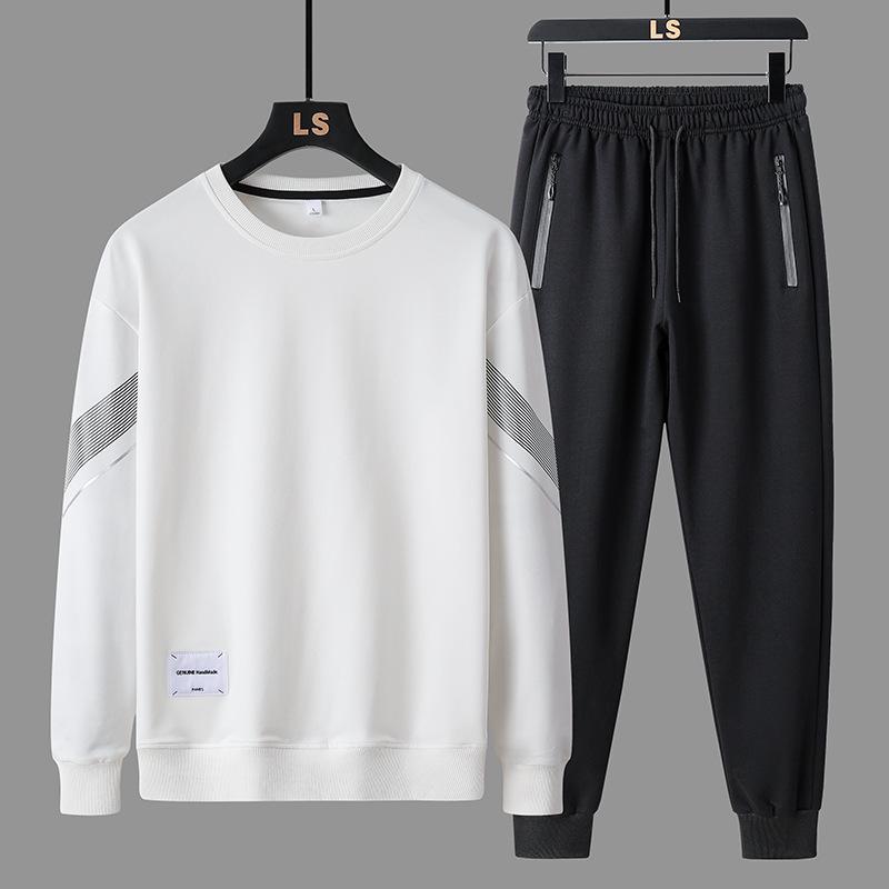 Men's Plush Thickened Two-Piece Sports Suits: Long-Sleeve Pullover & Pants - Casual Trendy Autumn/Winter Activewear