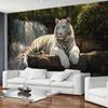 Majestätische Weiße Tiger Landschaft Wandteppich - Gestrickter Polyesterstoff, Gebürstete Oberfläche, Tierdruck, für Wohnzimmer, Schlafzimmer - 1 Stück