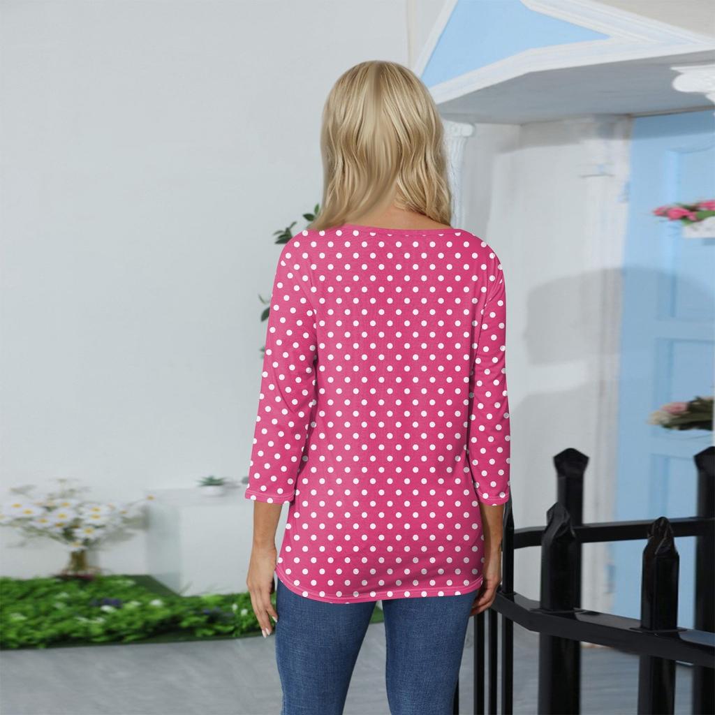 Women's Stand Collar 3/4 Sleeve Printed Top T-shirt