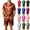 Men's Short Sleeve Pajama Set with Chest Pocket and Two Pocket Shorts for Casual Sleepwear