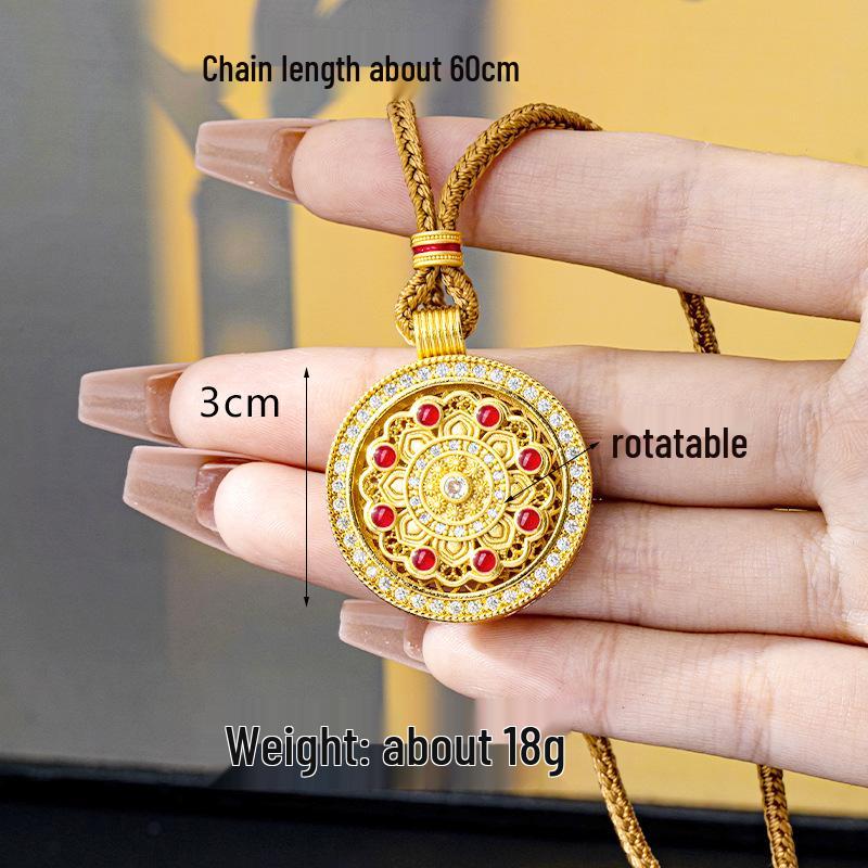 Vintage Vietnam Sand Gold Rotating Tag Pendant with Inlaid Diamond - Non-Fading Long-lasting Jewelry