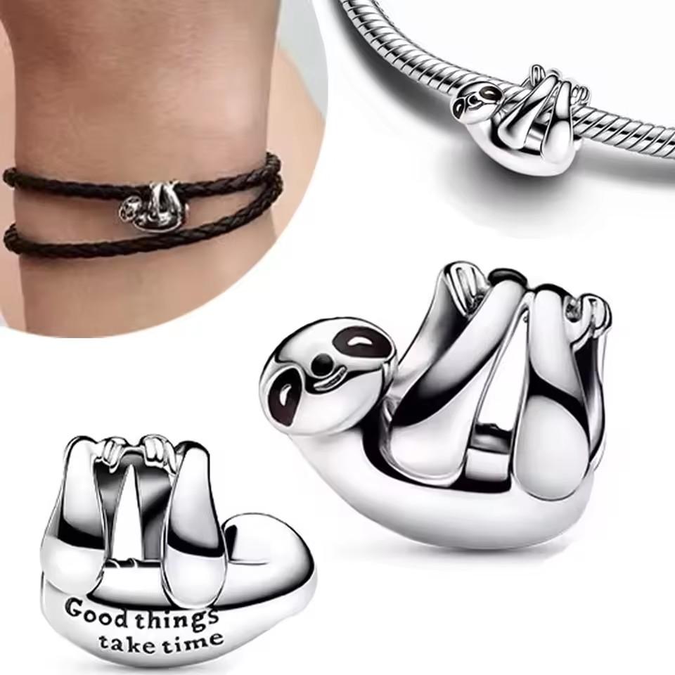 925 Sterling copper Cute Animal Hanging Sloth Charm fit Original Bracelet Charm For Women Enamel Craft Zircon Party Hot Gift