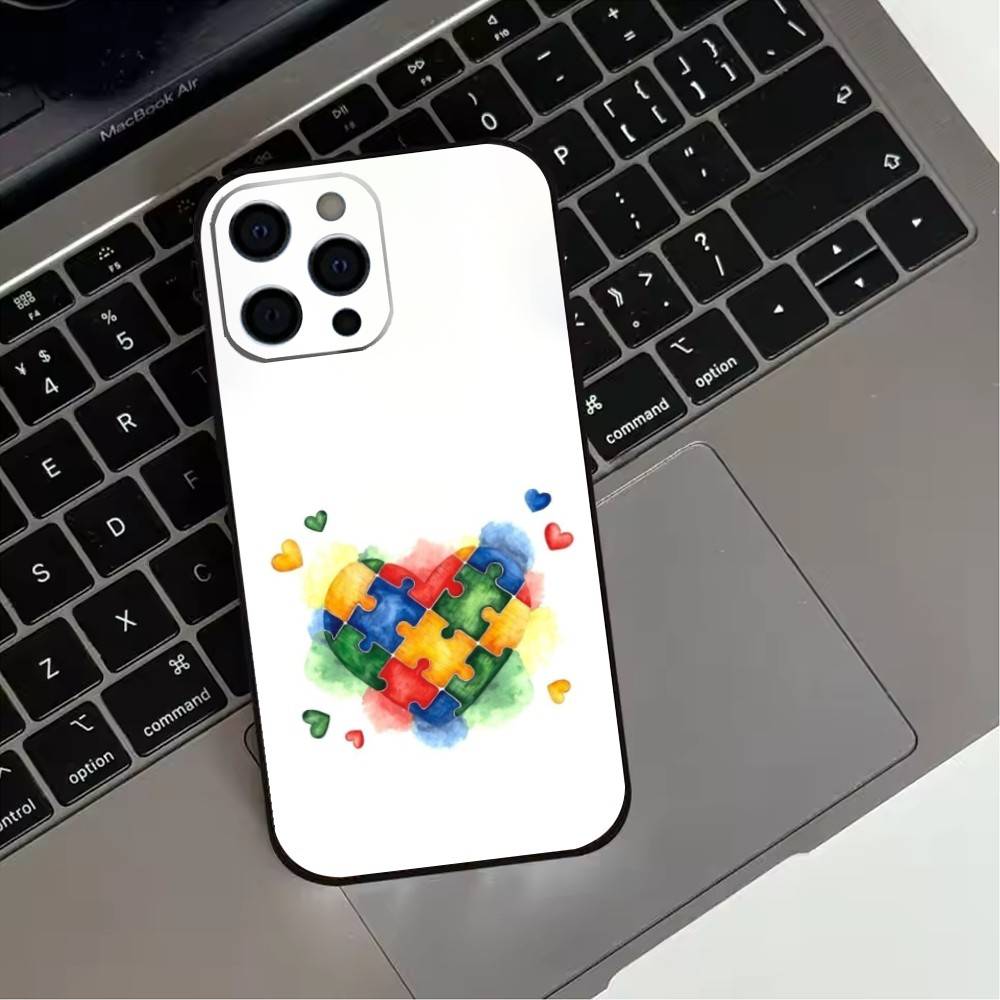 Puzzle Art Support Autism Phone Case For iPhone 17,16,15,14,13,12,11 Plus,Pro Max,XS,Soft Silicone Black Cover