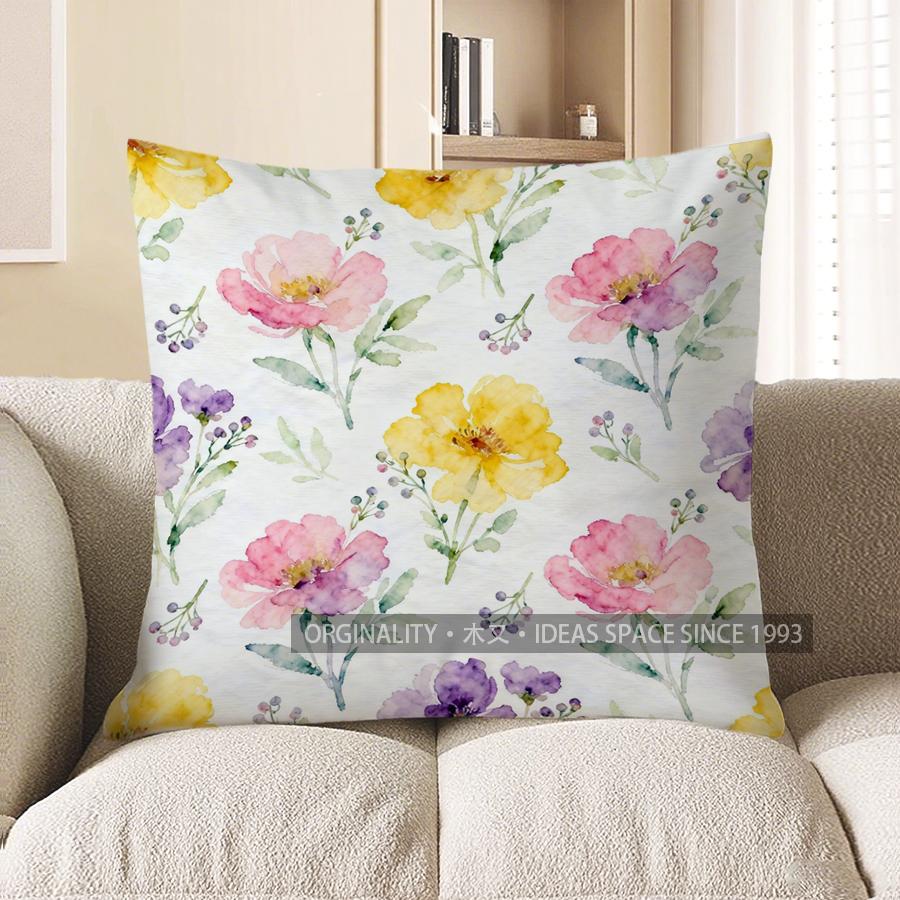 Home Decor Colorful Floral Watercolor Pattern Pillow Cover Pattern Cushion Cover Suitable For Sofa Bedroom Car Pillow Cover